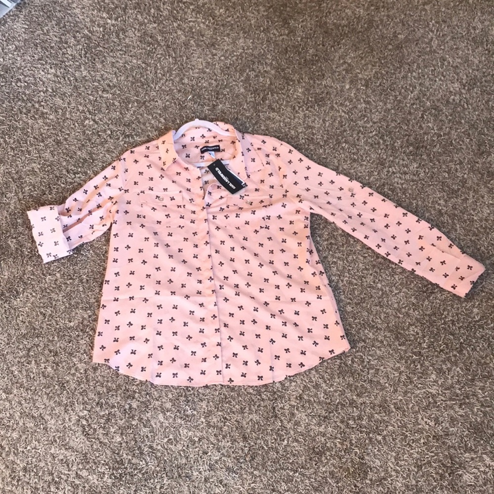 Blush pink button up with bow pattern
